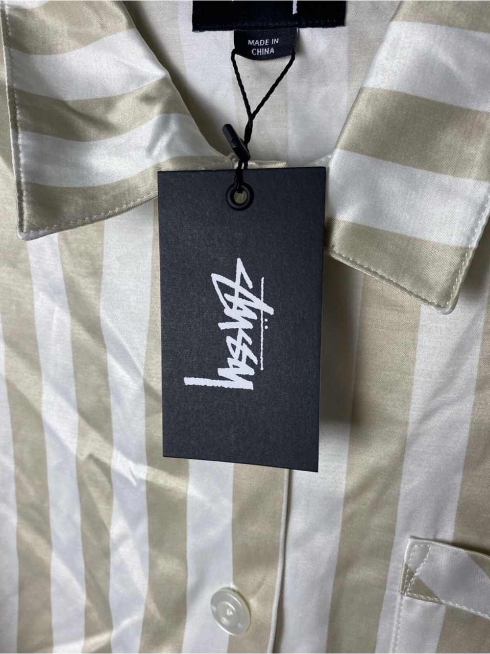 Stussy Cream and White Striped Button-Down Shirt
